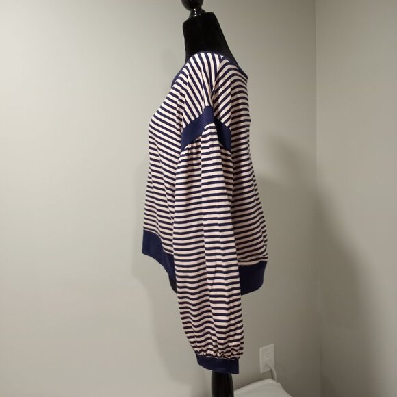 BP NAVY BLUE|PINK HOIZONTAL STRIPED SWEATSHIRT PUFF SLEEVES WOMEN SIZE XL - Picture 8 of 10